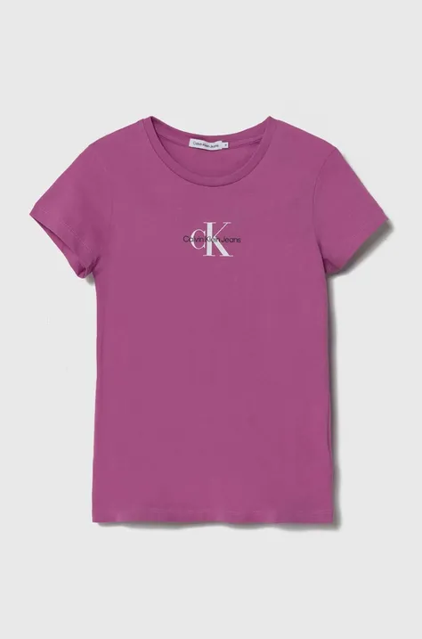 Dječja pamučna majica kratkih rukava Calvin Klein Jeans boja: ljubičasta