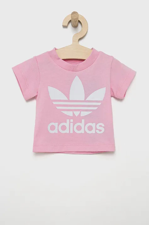 Detské bavlnené tričko adidas Originals HE2188 ružová farba,