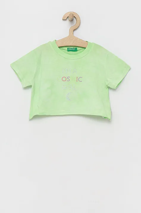 Otroška bombažna kratka majica United Colors of Benetton zelena barva