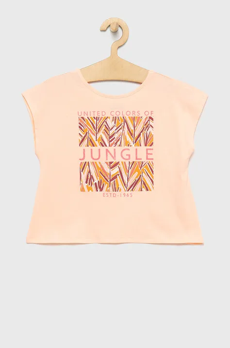 Otroški bombažen t-shirt United Colors of Benetton roza barva