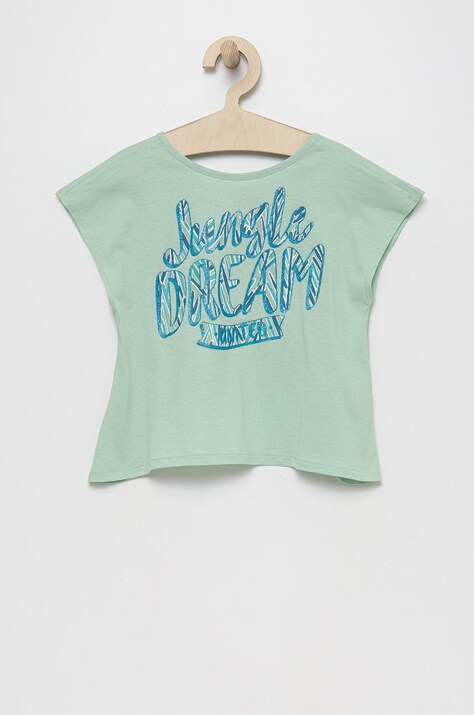 Detské bavlnené tričko United Colors of Benetton zelená farba,
