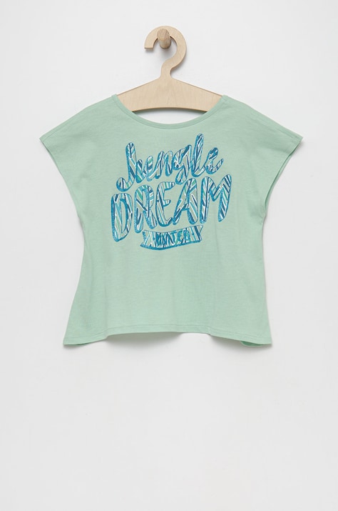 Detské bavlnené tričko United Colors of Benetton zelená farba,