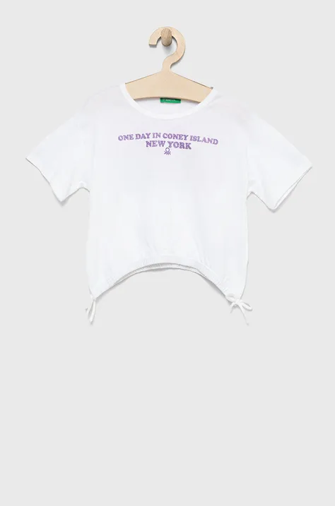 Otroški bombažen t-shirt United Colors of Benetton bela barva