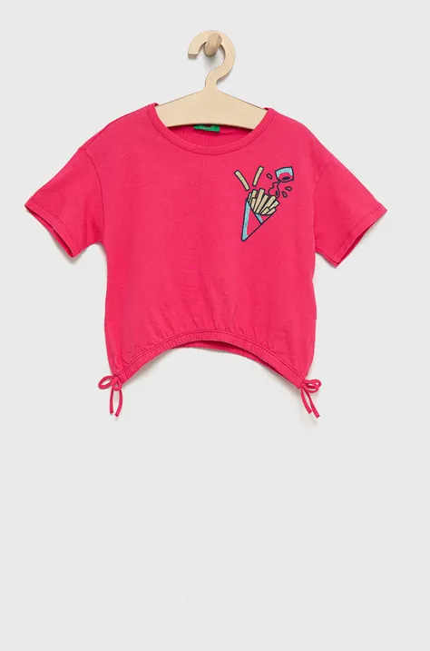 Dječja pamučna majica kratkih rukava United Colors of Benetton boja: ružičasta