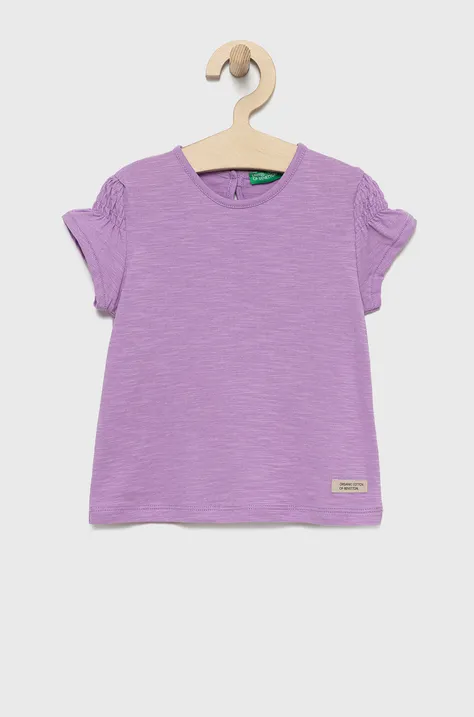 Detské bavlnené tričko United Colors of Benetton fialová farba,