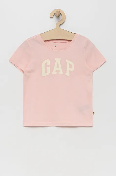 Παιδικό βαμβακερό μπλουζάκι GAP χρώμα: ροζ