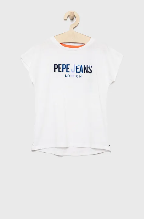 Dječja pamučna majica kratkih rukava Pepe Jeans boja: bijela