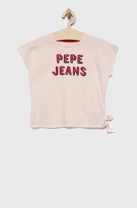 Pepe Jeans t-shirt bawełniany dziecięcy kolor różowy