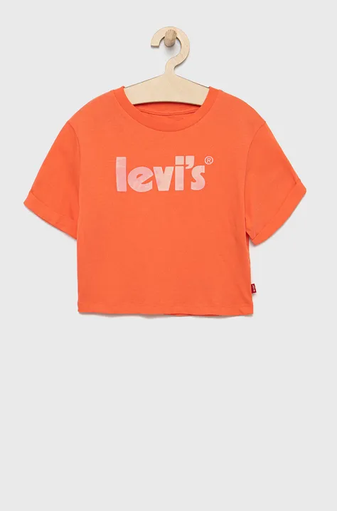 Dječja pamučna majica kratkih rukava Levi's boja: narančasta