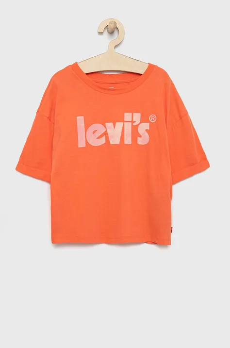 Παιδικό βαμβακερό μπλουζάκι Levi's χρώμα: πορτοκαλί