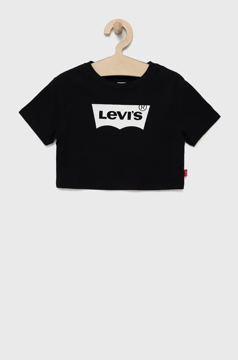 Otroška bombažna kratka majica Levi's črna barva