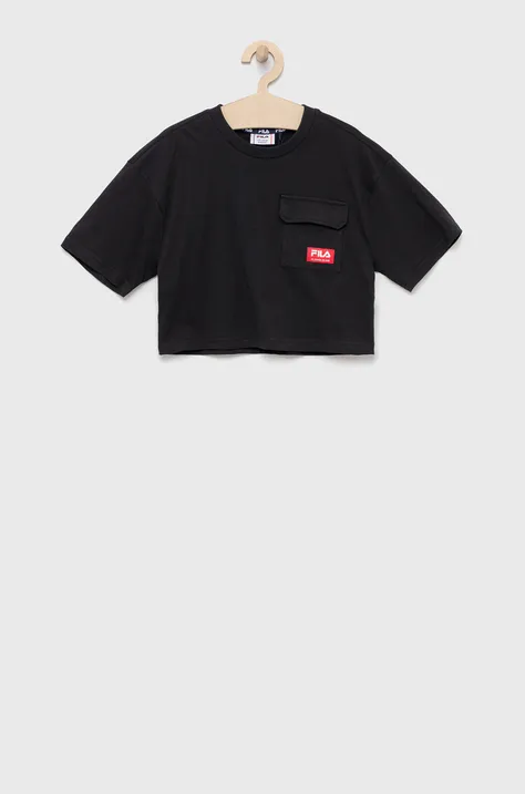 Dětské bavlněné tričko Fila černá barva