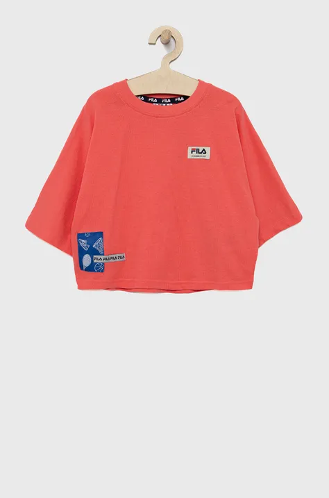 Детска памучна тениска Fila в оранжево