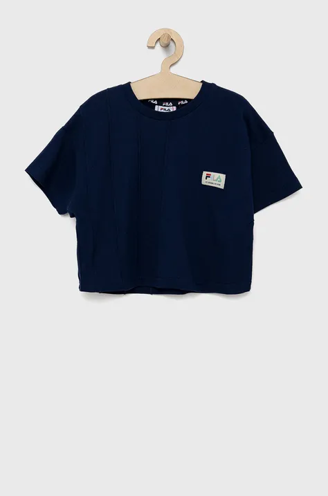 Otroška bombažna kratka majica Fila mornarsko modra barva