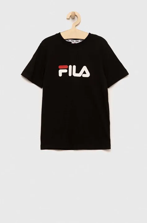 Детская хлопковая футболка Fila цвет чёрный с принтом