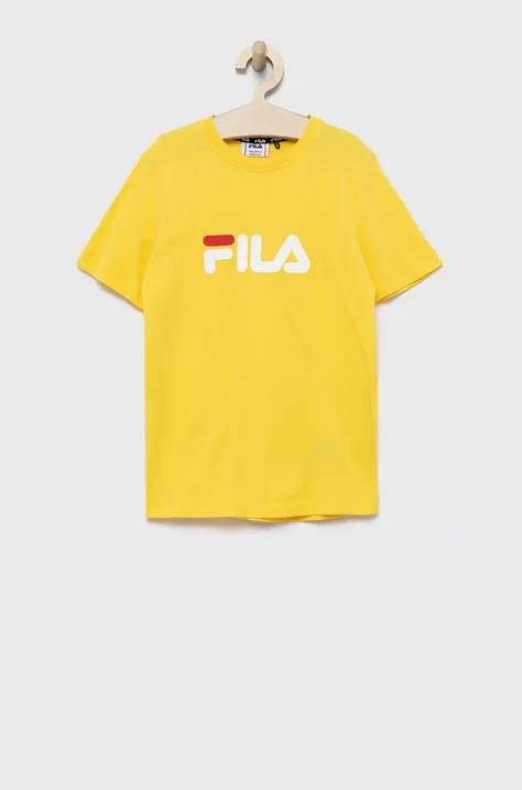 Dječja pamučna majica kratkih rukava Fila boja: žuta, s tiskom