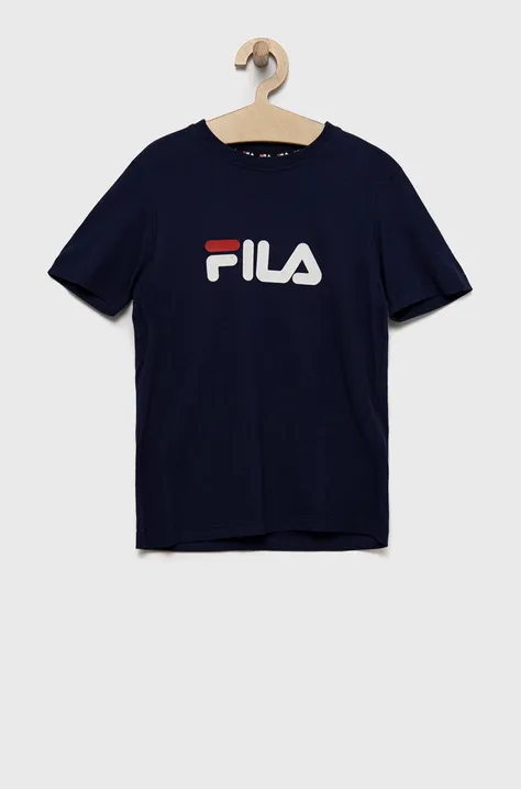 Детская хлопковая футболка Fila цвет синий с принтом