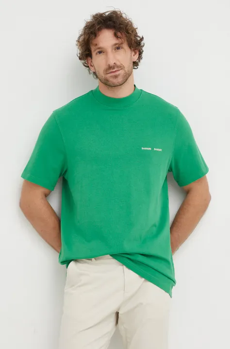 Samsoe Samsoe t-shirt bawełniany kolor zielony gładki