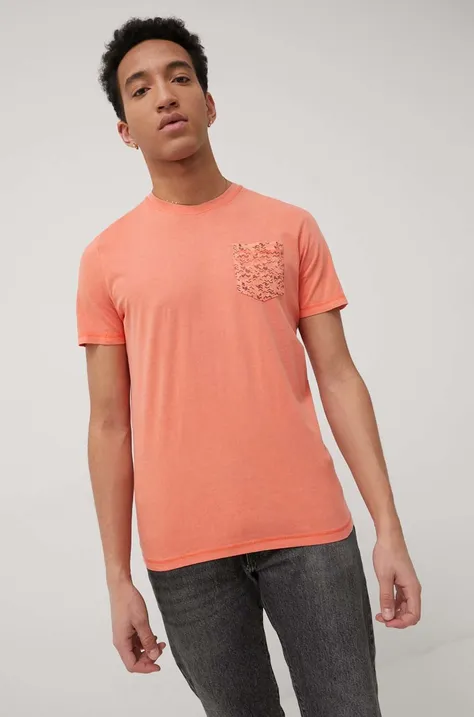 Tom Tailor t-shirt bawełniany kolor pomarańczowy z nadrukiem