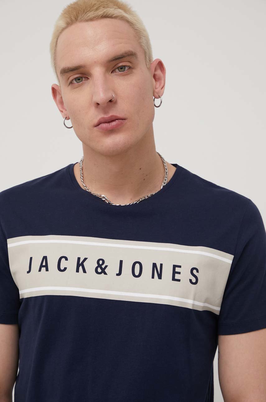 Βαμβακερό μπλουζάκι Jack & Jones χρώμα: ναυτικό μπλε