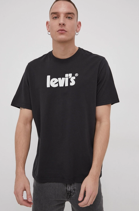 Levi's pamut póló fekete, nyomott mintás