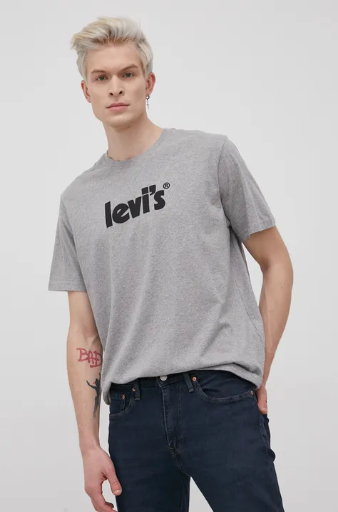 Bombažen t-shirt Levi's siva barva