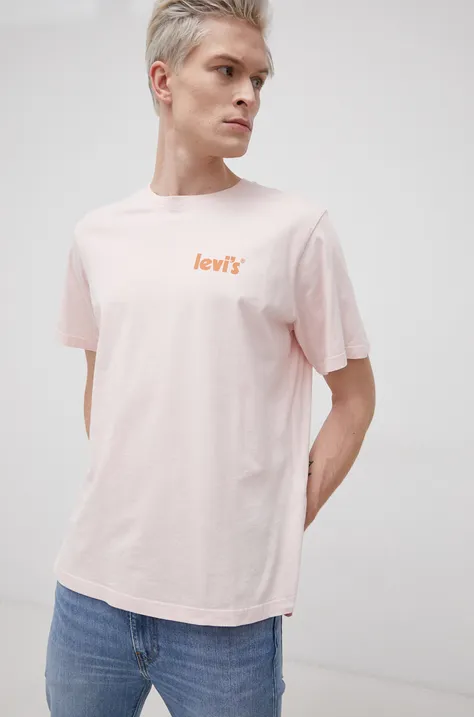 Памучна тениска Levi's в розово с изчистен дизайн