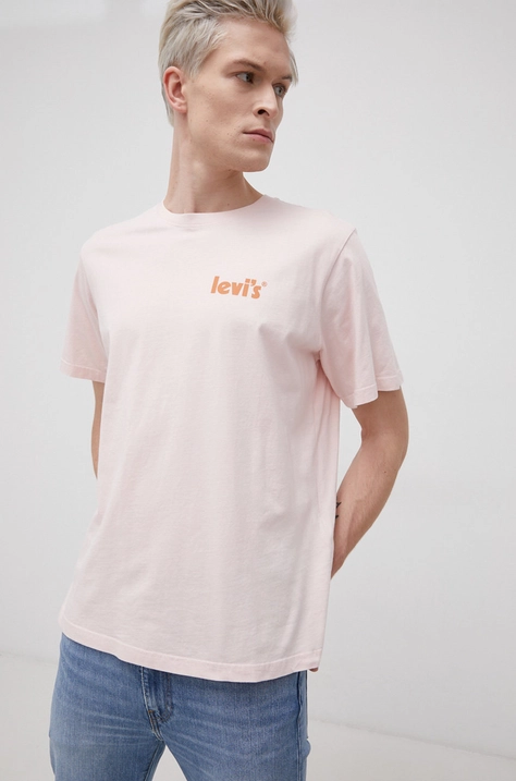 Levi's Tricou din bumbac culoarea roz, material neted