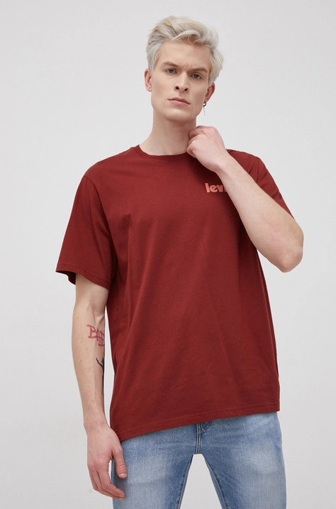 Bombažen t-shirt Levi's bordo barva