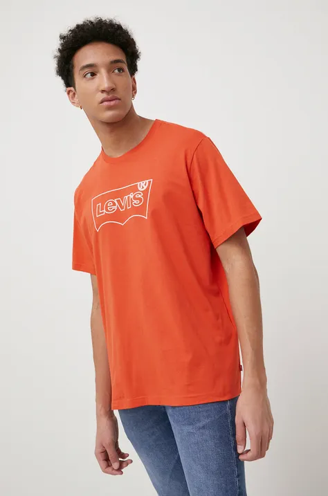 Памучна тениска Levi's в оранжево с принт