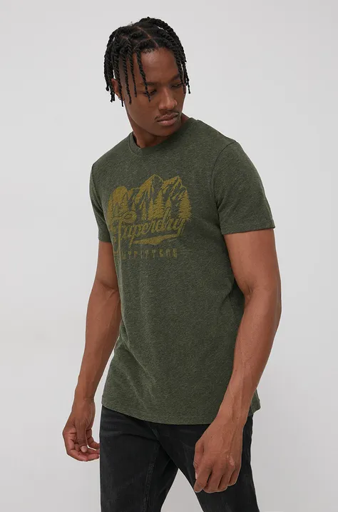 Superdry T-shirt kolor zielony melanżowy