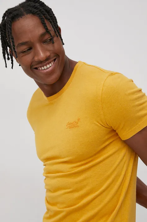 Superdry T-shirt bawełniany kolor żółty gładki