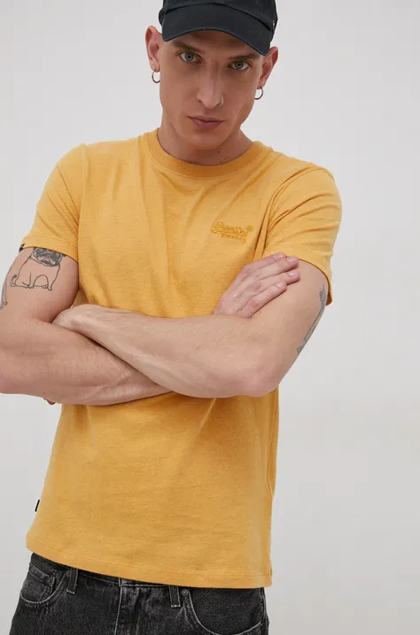 Superdry T-shirt bawełniany kolor żółty gładki