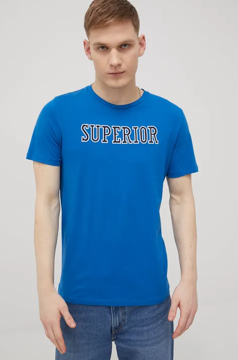 Produkt by Jack & Jones t-shirt bawełniany kolor niebieski z aplikacją