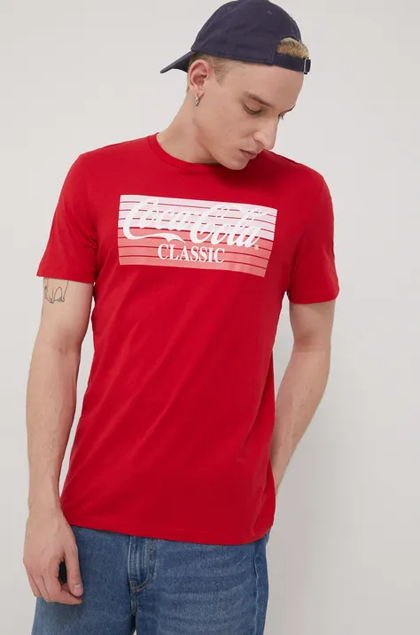 Produkt by Jack & Jones t-shirt bawełniany kolor czerwony z nadrukiem