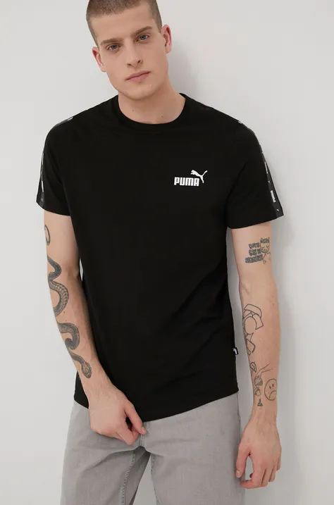 Puma t-shirt bawełniany 84738201 kolor czarny z nadrukiem