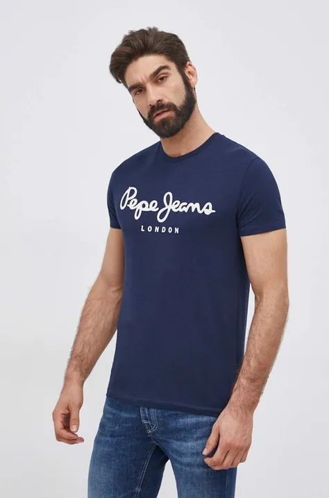 Pepe Jeans T-shirt Original Stretch męski kolor granatowy z nadrukiem