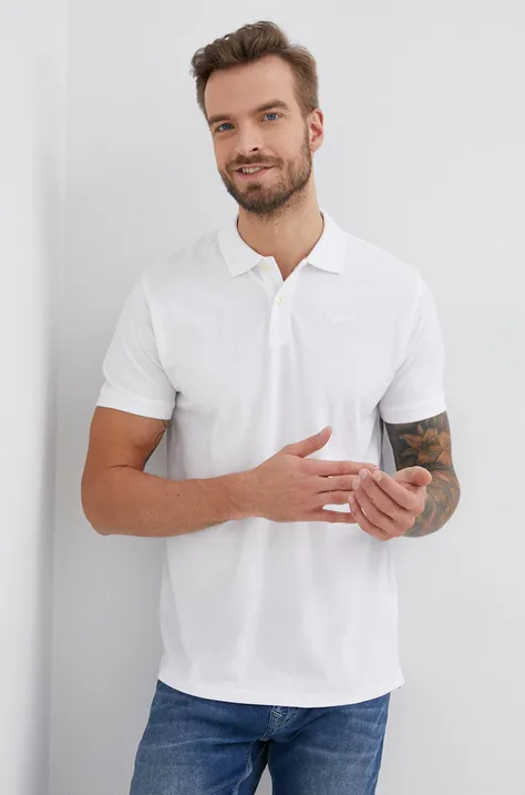 Βαμβακερό μπλουζάκι πόλο Pepe Jeans VINCENT N χρώμα: άσπρο