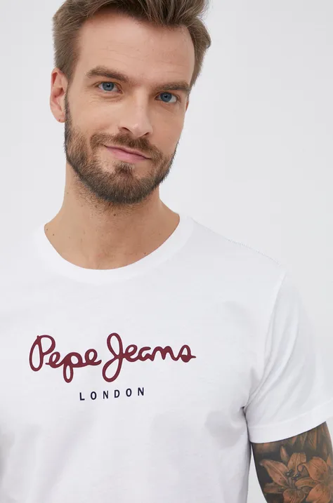 Pepe Jeans Tricou din bumbac Eggo N culoarea alb, material neted