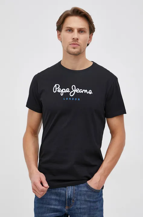 Bavlnené tričko Pepe Jeans Eggo čierna farba, s potlačou