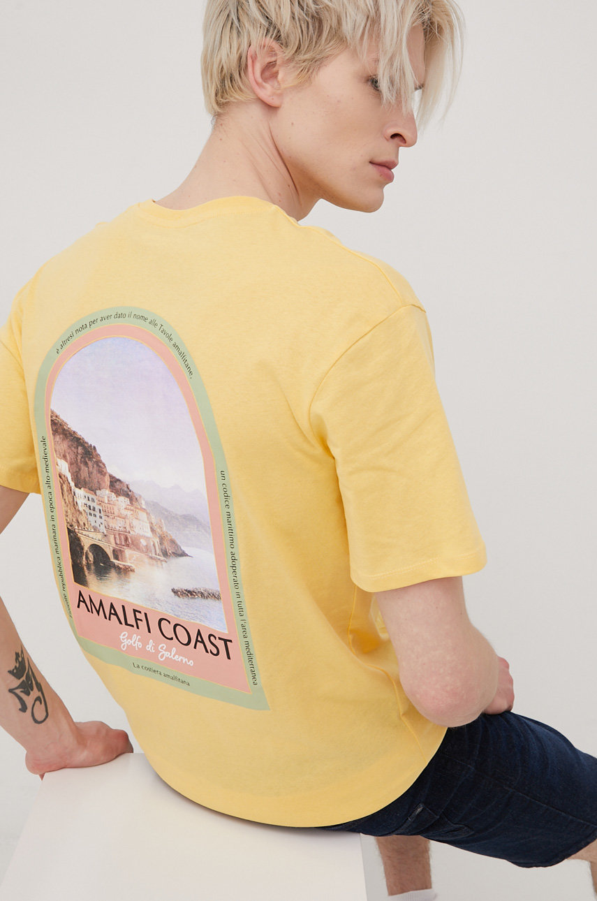 Jack & Jones t-shirt bawełniany kolor beżowy z nadrukiem
