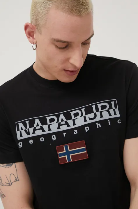 Bavlnené tričko Napapijri čierna farba, s nášivkou