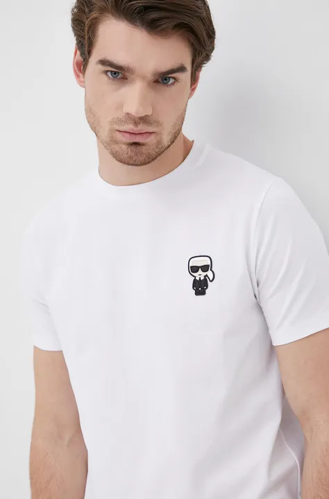 Majica kratkih rukava Karl Lagerfeld za muškarce, boja: bijela, s aplikacijom