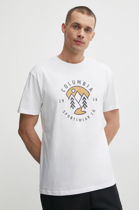 Columbia t-shirt bawełniany Rapid Ridge kolor beżowy z nadrukiem 1888813