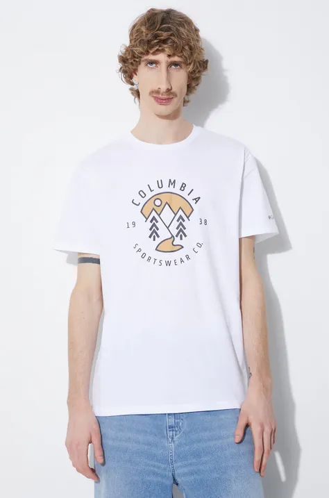 Хлопковая футболка Columbia цвет бежевый с принтом