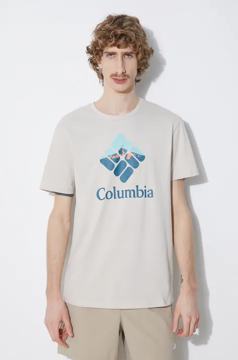 Βαμβακερό μπλουζάκι Columbia ανδρικά, χρώμα μπεζ 1888813