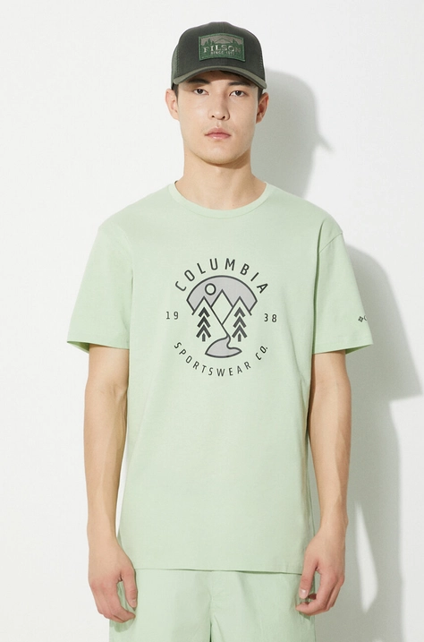 Columbia tricou din bumbac Rapid Ridge culoarea verde, cu imprimeu 1888813