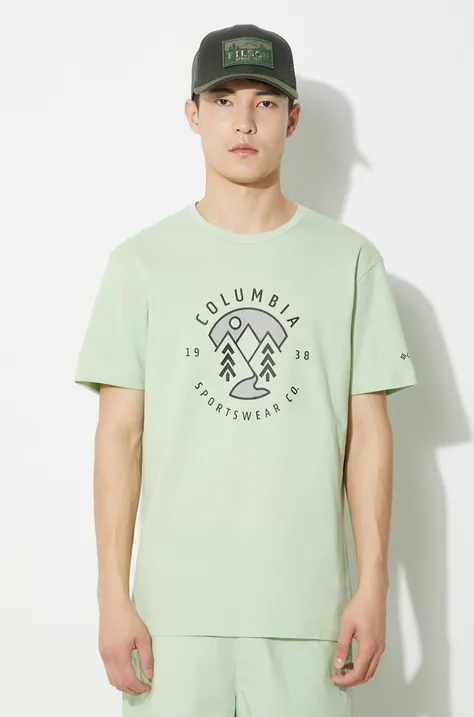 Хлопковая футболка Columbia цвет зелёный с принтом