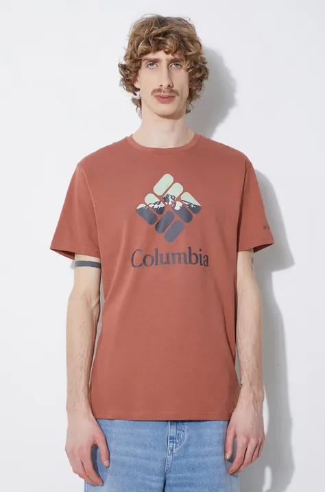 Bavlněné tričko Columbia Rapid Ridge červená barva, s potiskem, 1888813