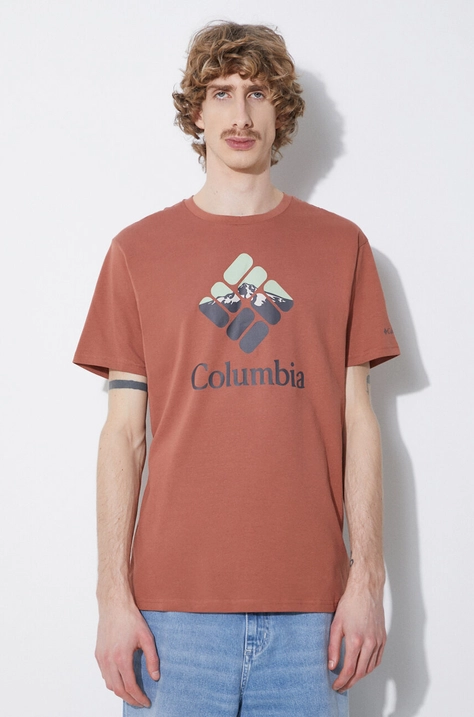 Columbia t-shirt bawełniany Rapid Ridge kolor czerwony z nadrukiem 1888813